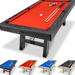GoSports 7 ft Pool Table with Wood Finish Red