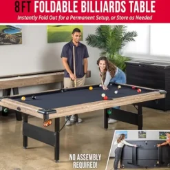 GoSports Portable 8ft Pool Table No Assembly Required Oak Black