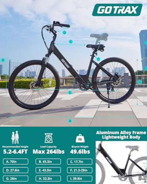 Gotrax Electric Bike 26″ Max Range 30Miles(Pedal-assist1) & 15.5/20Mph Power by 250/350W, 3 Riding Modes & Adjustable Seat, 7-Speed & Front Shock Absorber, Commuter Electric Bicycle for Adults, Black