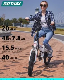 Gotrax R1 20″ Folding Electric Bike 40 Miles Range 48V 350W White