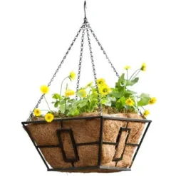 Green Thumb 14″ Black Square Steel Contemporary Hanging Basket Planter Pack of 18 Black Green