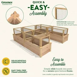 Greenes Fence Premium Cedar Raised Garden Bed with CritterGuard Fence System 8′ x 8′ x 16.5″ Brown