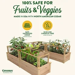Greenes Fence Premium Cedar Raised Garden Bed with CritterGuard Fence System 8′ x 8′ x 16.5″ Brown