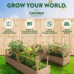 Greenes Fence Premium Cedar Raised Garden Bed with CritterGuard Fence System 8′ x 8′ x 16.5″ Brown