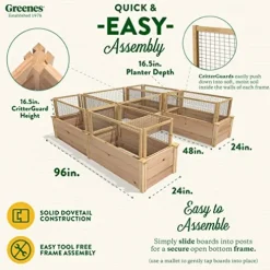 Greenes Fence Premium Cedar Raised Garden Bed with CritterGuard Fence System 8′ x 8′ x 16.5″ Brown