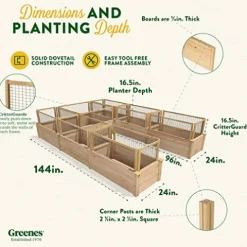 Greenes Fence Premium Cedar Raised Garden Bed with CritterGuard System 8′ x 12′ Light Brown