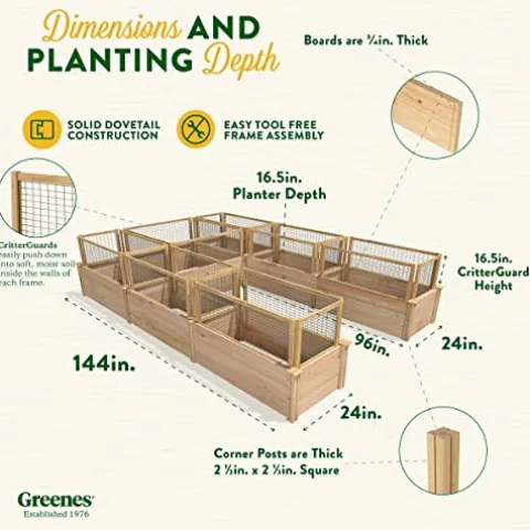 Greenes Fence Premium Cedar Raised Garden Bed with CritterGuard System 8′ x 12′ Light Brown