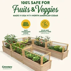 Greenes Fence Premium Cedar Raised Garden Bed with CritterGuard System 8′ x 12′ Light Brown