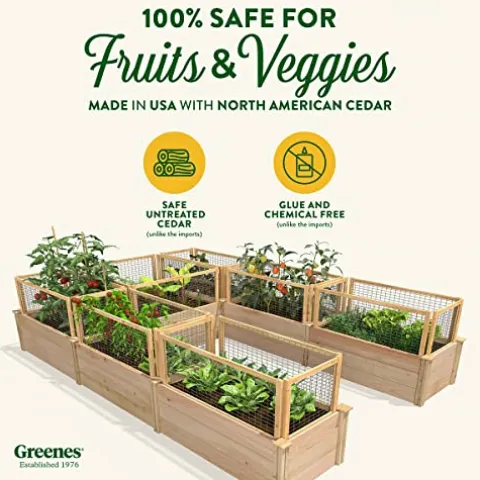 Greenes Fence Premium Cedar Raised Garden Bed with CritterGuard System 8′ x 12′ Light Brown