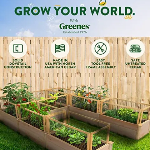 Greenes Fence Premium Cedar Raised Garden Bed with CritterGuard System 8′ x 12′ Light Brown