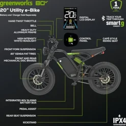 Greenworks 80V 20″ All-Terrain Fat Tire Electric Bike Black