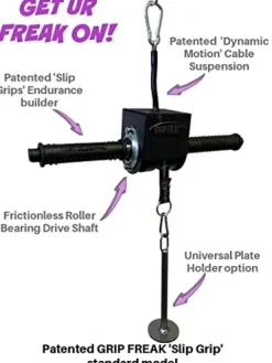 GRIP FREAK Grip Strength Trainer Slip Grips Power Rack Arm & Weight Plate Loader