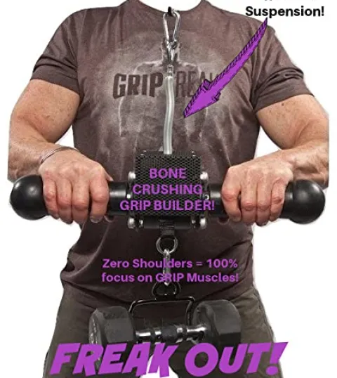 GRIP FREAK Thick Grip Wrist Roller with Dumbbell Hook