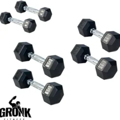 Gronk Fitness A-Frame Dumbbell Rack 6-Tier with 5-30lb Rubber Hex Dumbbells Black