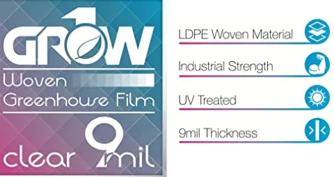 Grow1 Clear Woven Greenhouse Plastic Film 9 Mil UV Cover 40′ x 100′ Roll