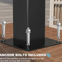 GS CHIER Outdoor Louvered Pergola 10′ x 10′ Adjustable Roof Black with Curtain