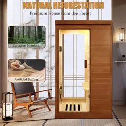 Gxcevsou Far Infrared Sauna 1 Person Canadian Hemlock Natural
