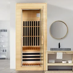 Gxcevsou Far Infrared Sauna 1 Person Hemlock Wood Low EMF Natural
