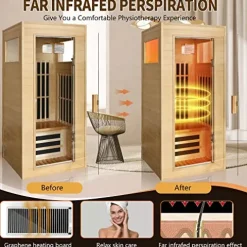 Gxcevsou Far Infrared Sauna 1 Person Hemlock Wood Low EMF Natural