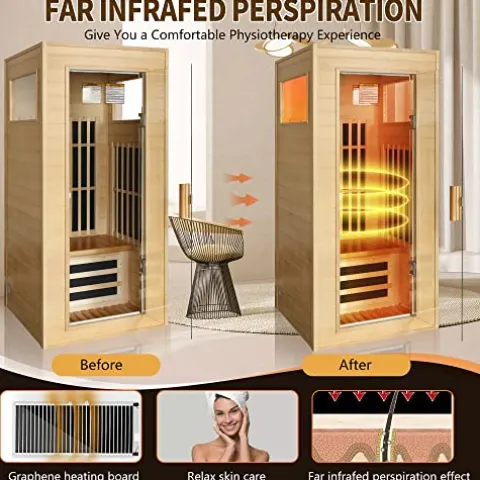 Gxcevsou Far Infrared Sauna 1 Person Hemlock Wood Low EMF Natural