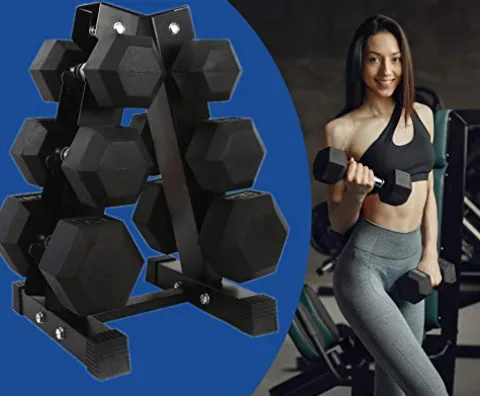 Gymnastics Power Hex Dumbbells Free Weights Set with Rack 190 LB