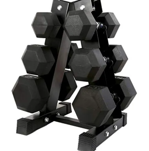 Gymnastics Power Hex Dumbbells Free Weights Set with Rack 190 LB