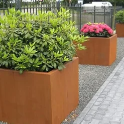 GZGNEEVL Corten Steel Planter Box 32 Inch Large Square Cube Rustic Metal Outdoor Planter