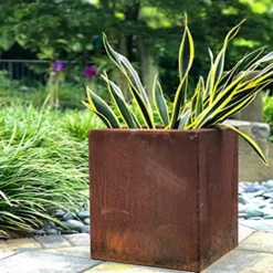 GZGNEEVL Corten Steel Planter Box 32 Inch Large Square Cube Rustic Metal Outdoor Planter
