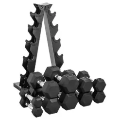 HAJEX Rubber Hex Dumbbell Heavy Weight Stack Black