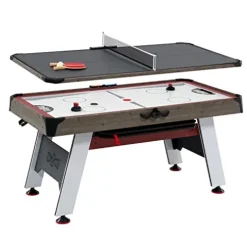 Hall of Games 5.5′ Arcade Air Hockey Table & Tennis Top 2-in-1 Set Wood Grain/Red/White Black