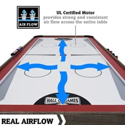 Hall of Games 5.5′ Arcade Air Hockey Table & Tennis Top 2-in-1 Set Wood Grain/Red/White Black