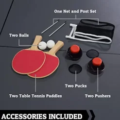 Hall of Games 5.5′ Arcade Air Hockey Table & Tennis Top 2-in-1 Set Wood Grain/Red/White Black