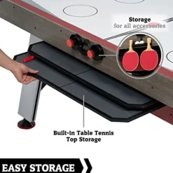 Hall of Games 5.5′ Arcade Air Hockey Table & Tennis Top 2-in-1 Set Wood Grain/Red/White Black