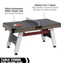 Hall of Games 5.5′ Arcade Air Hockey & Tennis Table 2-in-1 Wood Grain/Red