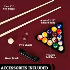 Hall of Games 7′ Edgewood Drop Pocket Table with Pool Ball and Cue Stick Set Brown