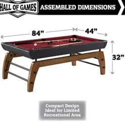 Hall of Games 7′ Edgewood Drop Pocket Table with Pool Ball and Cue Stick Set Brown