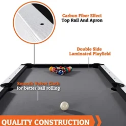Hall of Games Arcade Drop Pocket Table with Pool Ball and Cue Stick Set White/Black