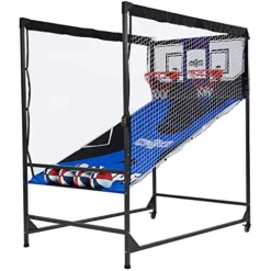 Hall of Games Indoor Arcade Basketball Games Multiple Styles 2-Player Arcade Scoring Display with Rubber Basketball Set 88″ Tall Steel Cage Extra Wide Game (W/Poly Backboard)