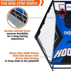 Hall of Games Indoor Arcade Basketball Games Multiple Styles 2-Player Arcade Scoring Display with Rubber Basketball Set 88″ Tall Steel Cage Extra Wide Game (W/Poly Backboard)