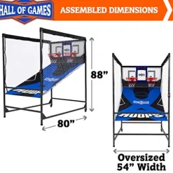 Hall of Games Indoor Arcade Basketball Games Multiple Styles 2-Player Arcade Scoring Display with Rubber Basketball Set 88″ Tall Steel Cage Extra Wide Game (W/Poly Backboard)