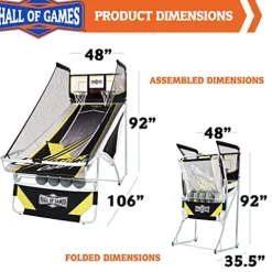 Hall of Games Xtra Long Shot EZ-Fold Premium Arcade Basketball Game Black/Yellow/White