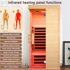 HAOYAYA Indoor Far Infrared Sauna Canadian Hemlock Single Person Spa with Oxygen Bar, 7 Color Therapy, 1420W Low-EMF