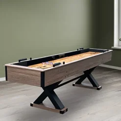 Hathaway Excalibur 9-Ft Shuffleboard Table Rustic Driftwood Finish Black