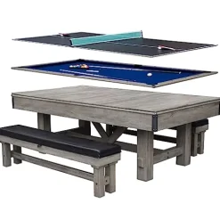 Hathaway Logan 7-ft Pool Table Combo Set with Benches – Rustic Gray Barnwood