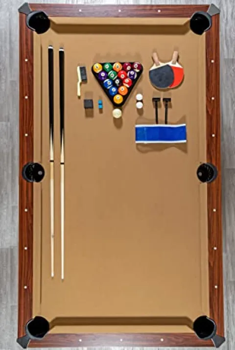 Hathaway Newport 7-ft Pool Table Tennis Combination with Dining Top, Two STO Newport II 7-ft Pool Table Combo Set with Benches – White with Camel Felt – Walnut