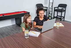 Hathaway Newport 7-ft Pool Table Tennis Combination with Dining Top, Two STO Newport II 7-ft Pool Table Combo Set with Benches – White with Camel Felt – Walnut