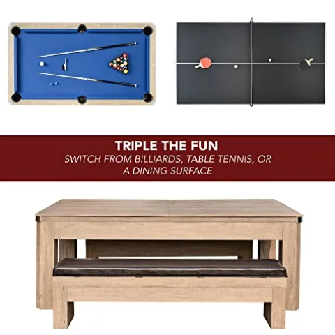 Hathaway Newport 7-ft Pool Table Combo Set with Benches Rustic Gray