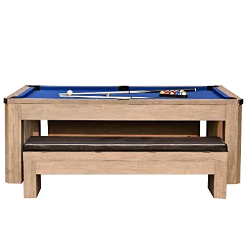 Hathaway Newport 7-ft Pool Table Combo Set with Benches Rustic Gray