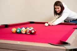 Hathaway Newport 7-ft Pool Table Tennis Combination with Dining Top, Two Storage Benches – Woodtone