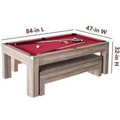 Hathaway Newport 7-ft Pool Table Tennis Combination with Dining Top, Two Storage Benches – Woodtone